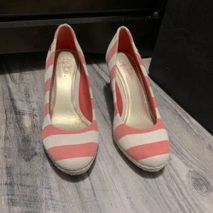 Coral/white heels, used a few times